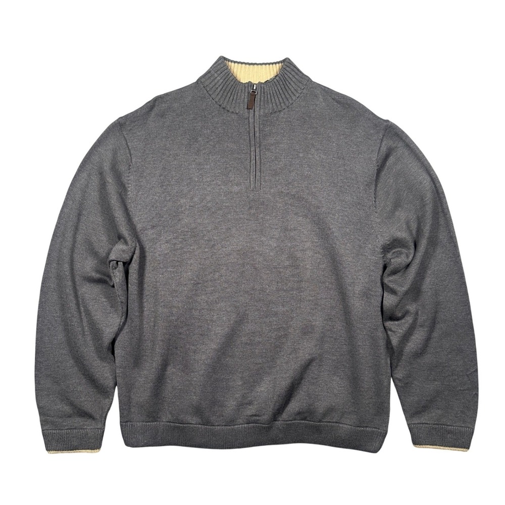 George Quarter-Zip Sweater Mens XL Charcoal‎ Grey New Cotton Blend Mock Neck